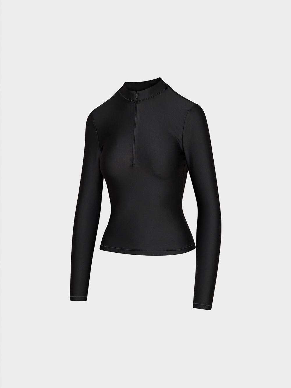 Aritzia Black Long-Sleeve Zip Mock Neck Top